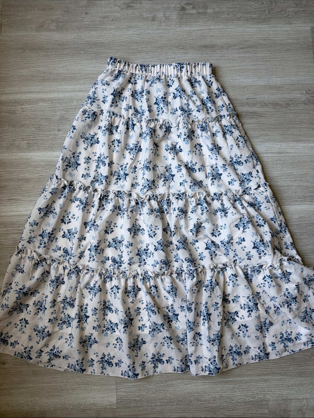 White & Blue Floral Tiered Maxi Skirt - Teen